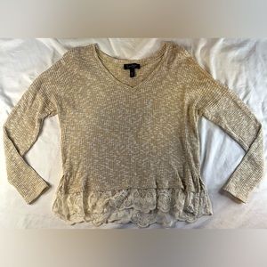 Jessica Simpson Tan V-Neck Sweater with Lace Hem